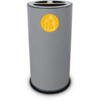 70-litre grey triple-compartment recycling bin, front view