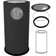 Schwarzer Design-Abfalleimer, 50 Liter, mit Edelstahl-Schwingdeckel