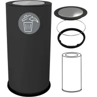 Schwarzer Design-Abfalleimer, 50 Liter, mit Edelstahl-Schwingdeckel