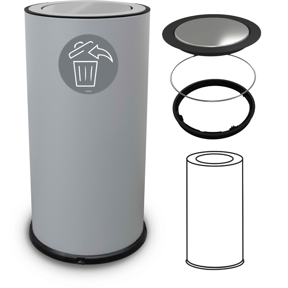 Poubelle design grise 50 litres avec couvercle basculant inox Poubelle design grise 50 litres avec couvercle basculant inox