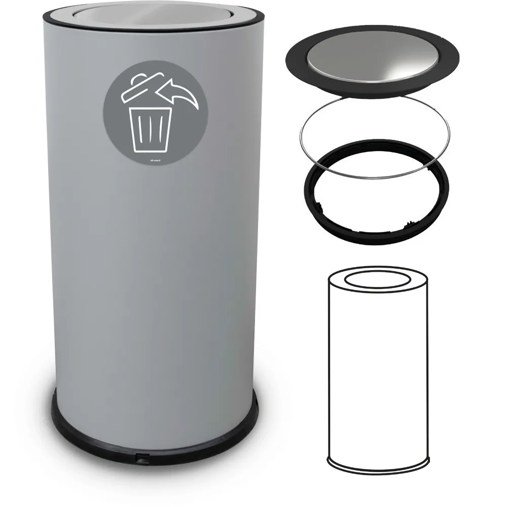 Poubelle design grise 50 litres avec couvercle basculant inox Poubelle design grise 50 litres avec couvercle basculant inox