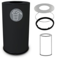 Round designer bin, 50 litres, black, round opening, steel