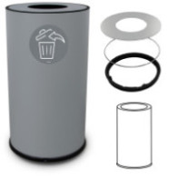 Round 50-litre grey steel bin with round opening, designer style