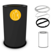 50-litre black double-compartment recycling bin, front view