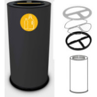 50-Liter-Recyclingbehälter aus schwarzem Stahl mit drei Fächern