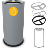 50-litre grey three-compartment recycling bin with magnetic pictograms