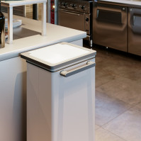 Stainless steel bin with front opening