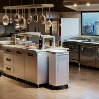 Stainless steel restaurant bin with front opening