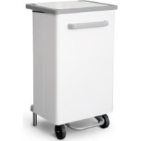 90L white steel kitchen bin with grey lid and pedal