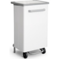 90L white steel kitchen bin with grey lid and pedal