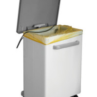 Mobile bag stand 90L white steel side view with pedal