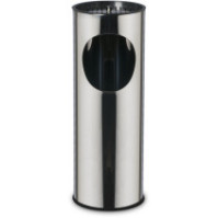 Stainless steel freestanding ashtray with 17-liter bin, front view