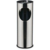 Stainless steel freestanding ashtray with 17-liter bin, front view