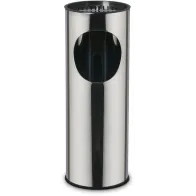 Stainless steel freestanding ashtray with 17-liter bin, front view