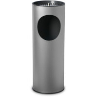 Grey freestanding ashtray with 17-litre painted steel bin