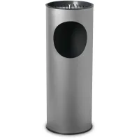 Grey freestanding ashtray with 17-litre painted steel bin