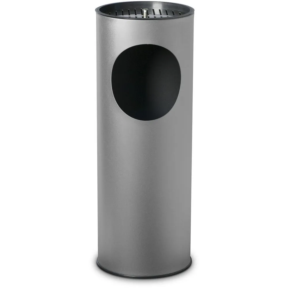 Grey freestanding ashtray with 17-litre painted steel bin