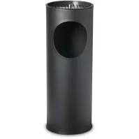 Black 17-liter standing ashtray with stainless steel grate and sand