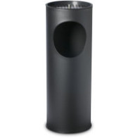 Black 17-liter standing ashtray with stainless steel grate and sand