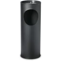 Black 17-liter standing ashtray with stainless steel grate and sand