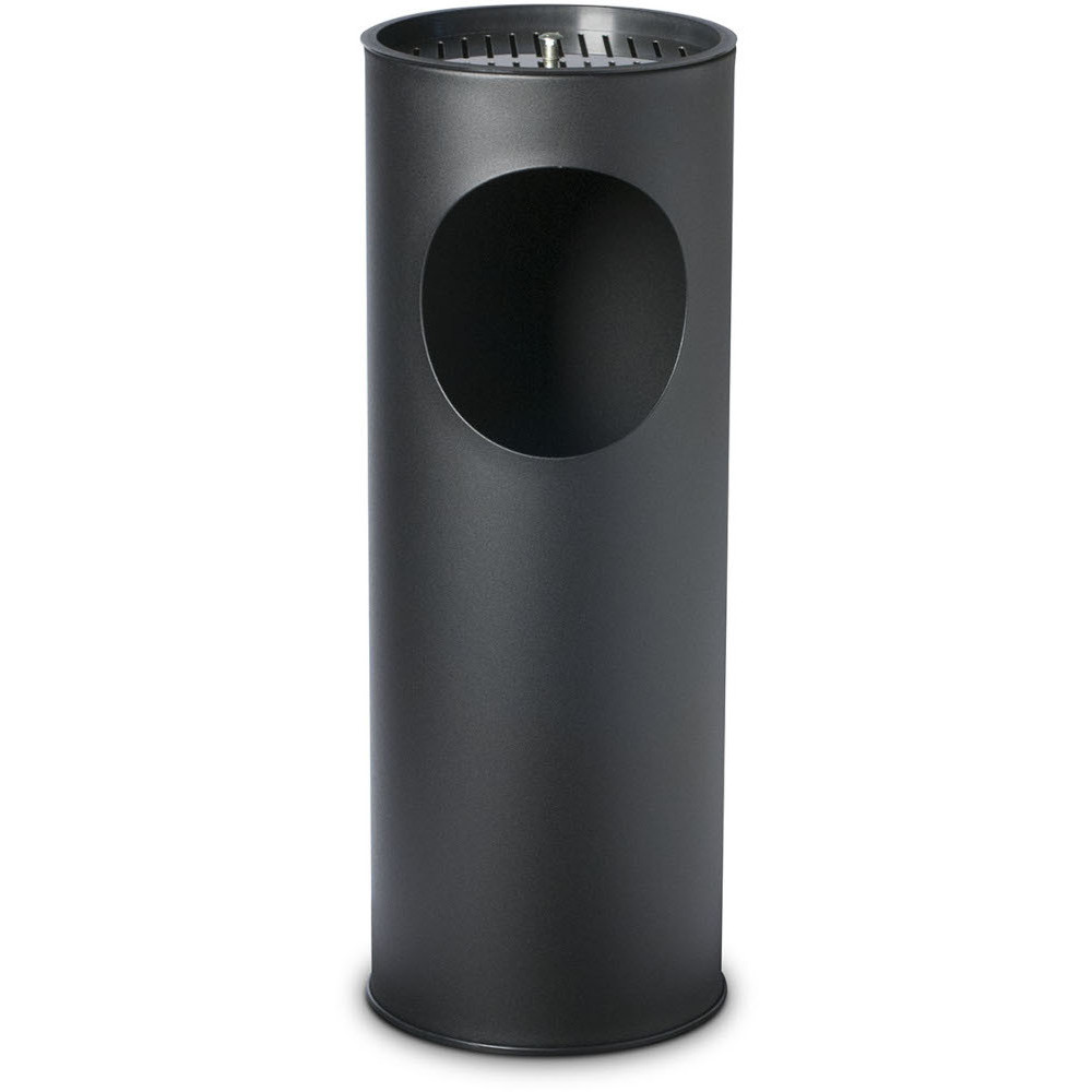Black 17-liter standing ashtray with stainless steel grate and sand