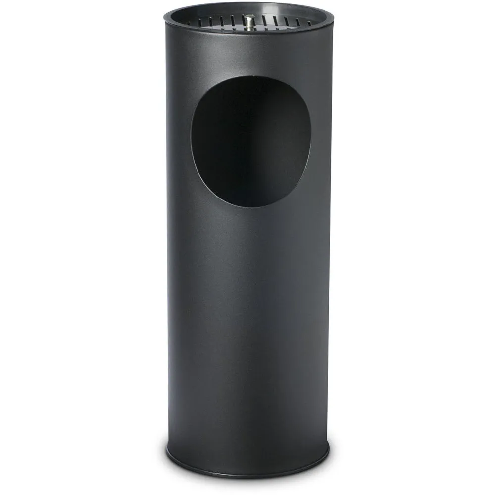 Black 17-liter standing ashtray with stainless steel grate and sand