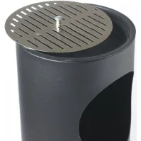 Black 17-liter freestanding ashtray with stainless steel grate, front view