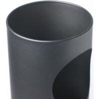 Detail of a 17L black freestanding ashtray with stainless steel grate and sand