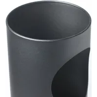 Detail of a 17L black freestanding ashtray with stainless steel grate and sand