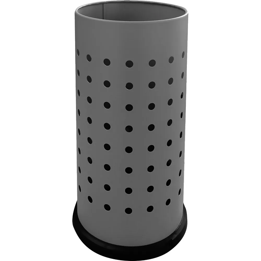 Perforated steel umbrella stand, grey, 24x48 cm, with waterproof tray