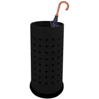 Black perforated steel umbrella stand 24x24x48 cm with waterproof tray