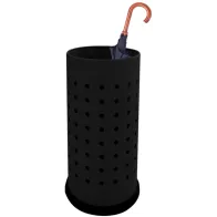 Black perforated steel umbrella stand 24x24x48 cm with waterproof tray
