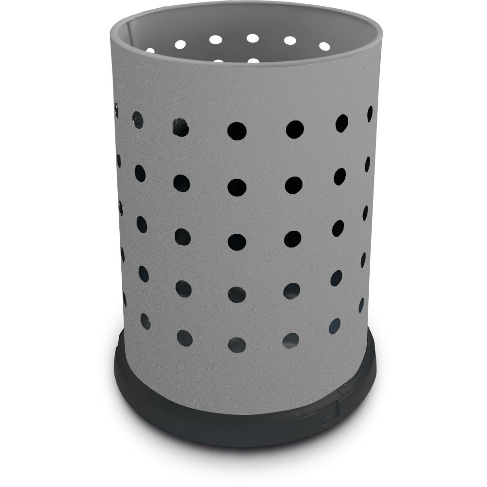 15-litre grey perforated steel waste bin for office
