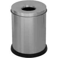 15-litre stainless steel fireproof waste bin, front view, office