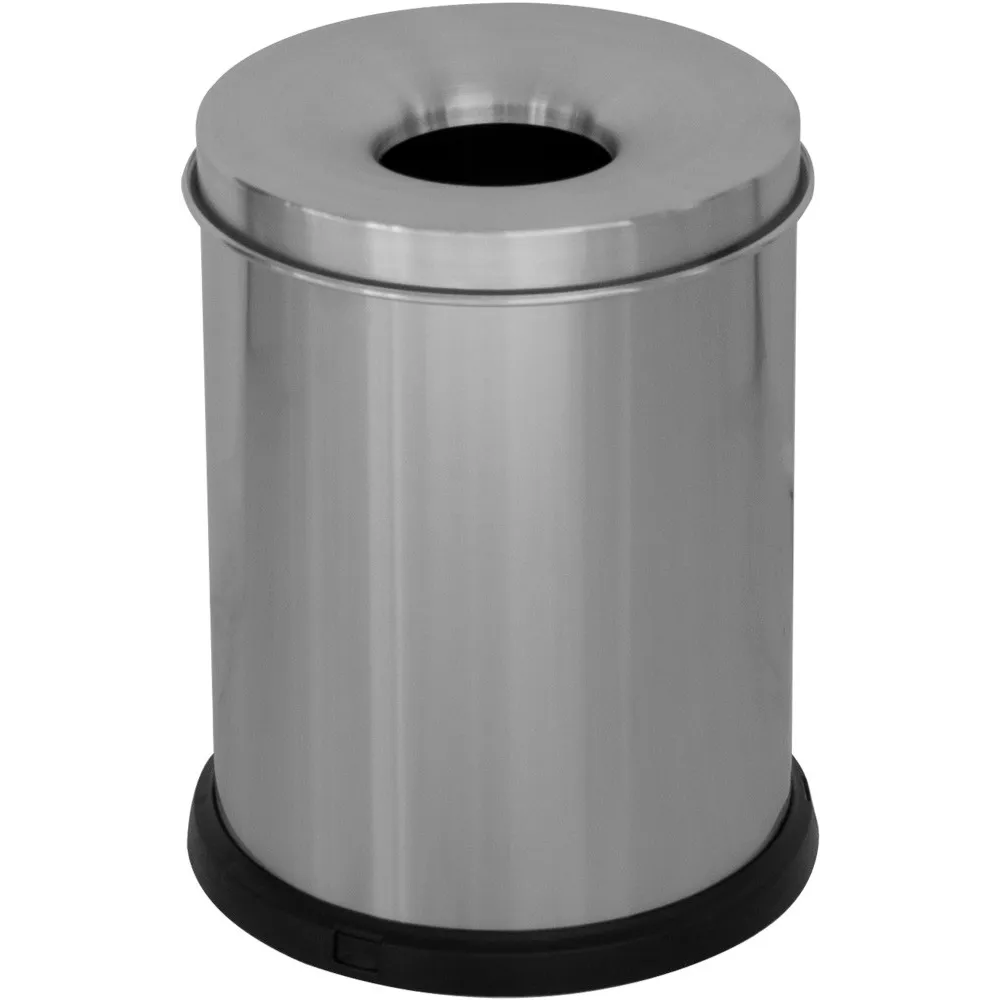 15-litre stainless steel fireproof waste bin, front view, office