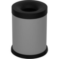 Grey 15-litre fireproof waste bin, front view, office