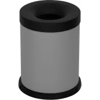 Grey 15-litre fireproof waste bin, front view, office