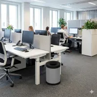 Grey 15-litre fireproof bin, side view, office