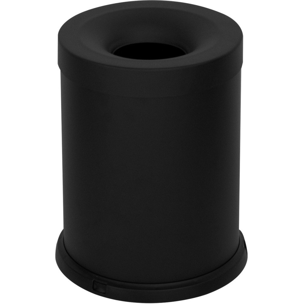 Black 15-litre fireproof waste bin, front view, office