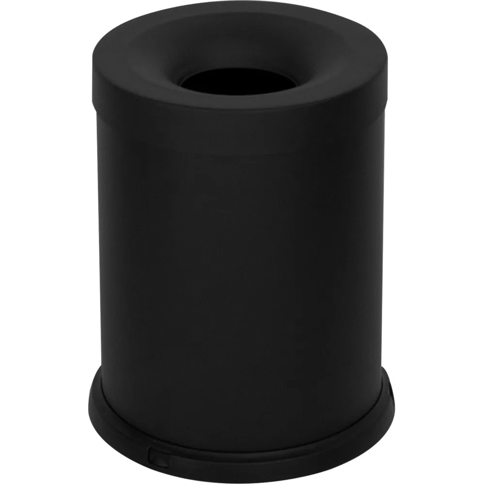 Black 15-litre fireproof waste bin, front view, office Black 15-litre fireproof waste bin, front view, office