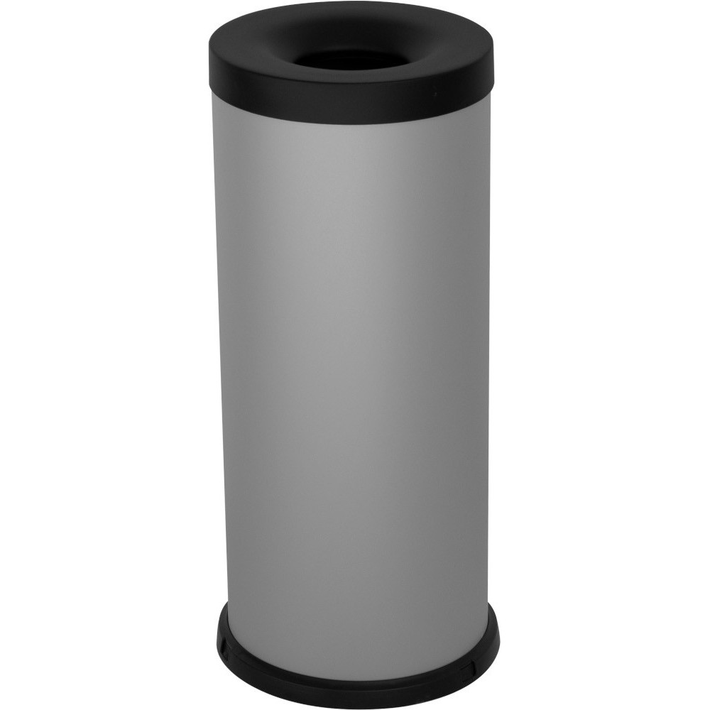 Grey 25-litre fireproof bin, front view, office
