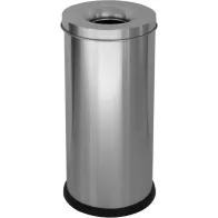 65-litre stainless steel fireproof waste bin, front view, office