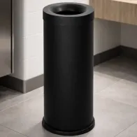 Black 65-litre fireproof bin, front view, made of robust steel