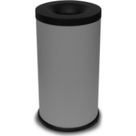 Grey 75-litre fireproof waste bin, front view, office