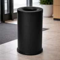 Black 75-litre fireproof bin, side view, solid steel