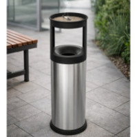 25-Liter-Aschenbecherkorb aus Edelstahl mit sandfarbenem Aschenbecher