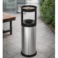 25-Liter-Aschenbecherkorb aus Edelstahl mit sandfarbenem Aschenbecher