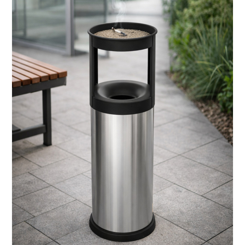 25-liter stainless steel ashtray basket with sand-colored ashtray