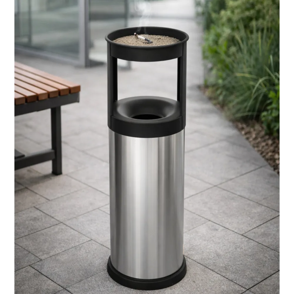 25-liter stainless steel ashtray basket with sand-colored ashtray 25-liter stainless steel ashtray basket with sand-colored ashtray