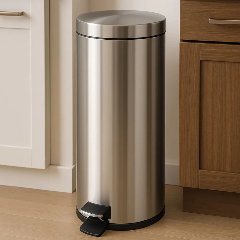 30-litre stainless steel pedal bin, front view, with rear handle